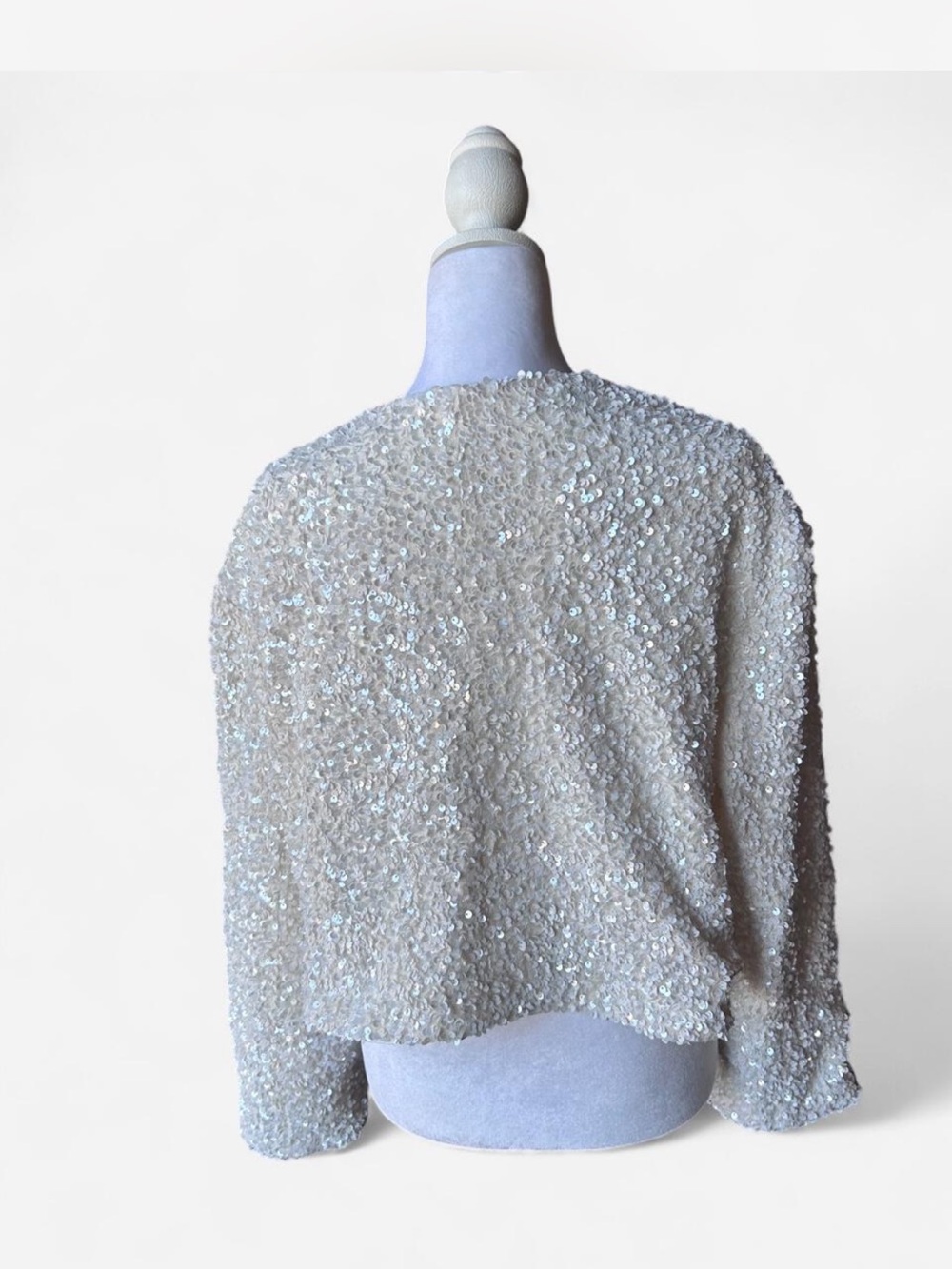 Elegant Ivory Sequin Bow-Front Jacket Bridal Bachelorette Wedding XL - Picture 3 of 6